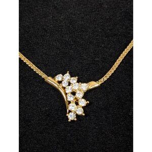 Vintage Clear Rhinestone Cascade Curved Bar Herringbone Choker Necklace 17 in